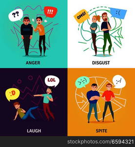 People and emotions concept icons set with laugh and anger symbols flat isolated vector illustration. People And Emotions Concept Icons Set