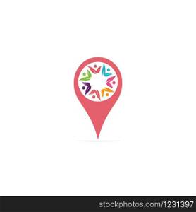 People and map pointer logo design. People and gps locator symbol or icon. Unique human and pin logotype design template.