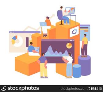 People and statistics concept. Statistical forecasting, financial predict. Business measure, economy calculating and growth utter vector scene. Illustration of analyst search, analyzing accounting. People and statistics concept. Statistical forecasting, financial predict. Business measure, economy calculating and growth utter vector scene