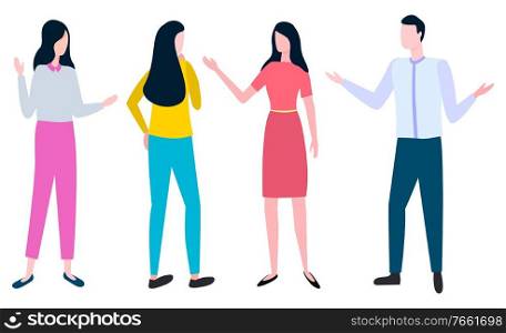 People arguing how to write business plan. Vector cartoon style man and woman discussing business issues, back and front view of successful managers. People Arguing How to Write Business Plan. Vector