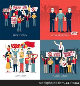 People At Demonstration Concept. People at demonstration concept with protest action festive rally leader of social movement arrest isolated vector illustration