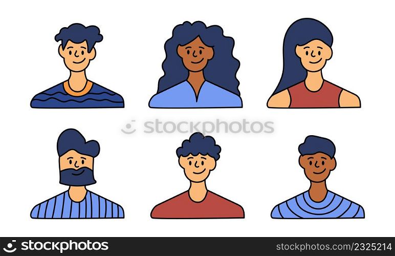 People avatar character and cartoon set business portrait. User face group and social profile vector illustration concept. Human different head and office worker. Flat design businessman and community