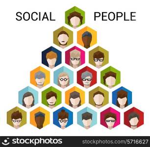 People avatar male and female human faces in hexagon shape social network concept vector illustration.