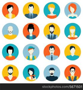 People avatar male and female human faces social network icons set isolated vector illustration