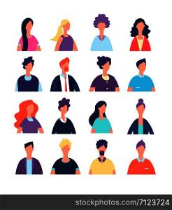 People avatars. Cartoon man and woman office worker, professional teamwork portraits. Male and female faces vector profile characters. Avatar worker team of set, office portrait character illustration. People avatars. Cartoon man and woman office worker, professional teamwork portraits. Male and female faces vector profile characters