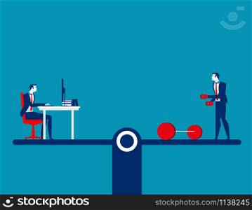 People balancing on exercise and working. Concept business vector illustration. Flat character design