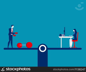 People balancing on exercise and working. Concept business vector illustration. Flat character design