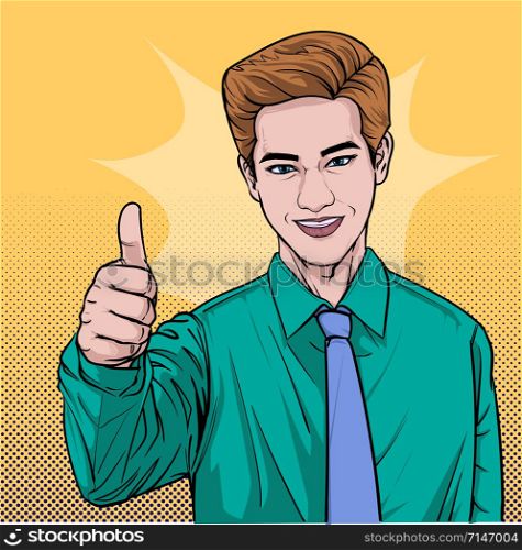 People be exultant Business people raise hands and rejoice Illustration vector On pop art comics style Abstract dots background