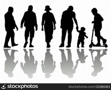 people black silhouettes 4 against white background, abstract vector art illustration