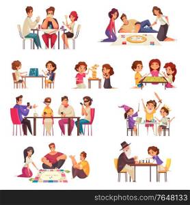 People board games icon set mafia chess poker money and fairy tale games vector illustration