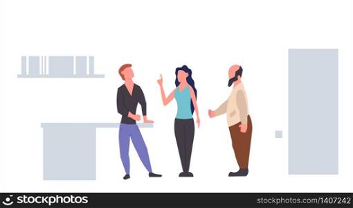 People business meeting vector flat illustration office teamwork. Character conference talk discuss. Event conversation group human. Communication work seminar planning