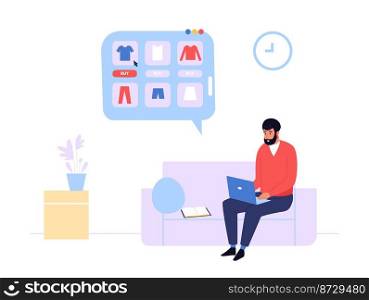 People buying in online shop, shopping sit at home. Online store internet, vector illustration technology to buy remotely. People buying in online shop, shopping sit at home