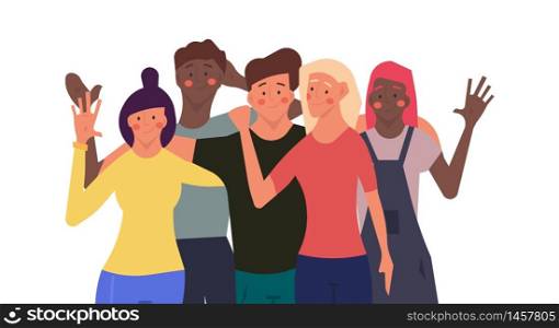 People celebration together happy group man and woman vector illustration. Party friend concept happiness cheerful success character. Smiling teamwork event company human community crowd holiday