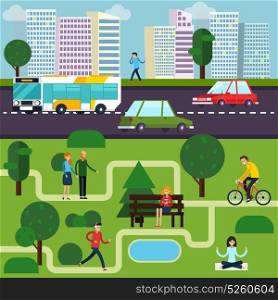 People Character Composition. People character composition with different people live in city and go about own business vector illustration