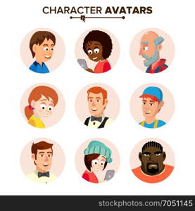 People Characters Avatars Set Vector. Cartoon Flat Isolated Illustration. People Characters Avatars Set Vector. Cartoon Flat Isolated