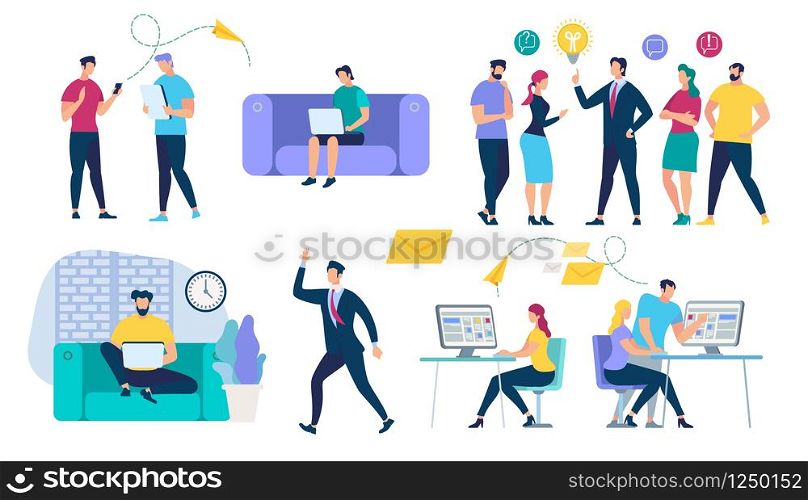 People Characters Set. Social Network and Teamwork Concept. Communication Systems and Digital Technologies. Networking and Human Communication. Men and Women Talking. Cartoon Flat Vector Illustration.. People Characters Set. Social Network and Teamwork