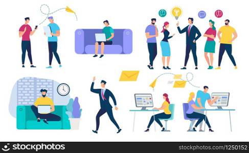 People Characters Set. Social Network and Teamwork Concept. Communication Systems and Digital Technologies. Networking and Human Communication. Men and Women Talking. Cartoon Flat Vector Illustration.. People Characters Set. Social Network and Teamwork