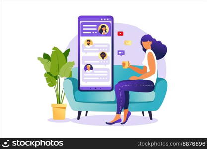 People chatting in the smartphone screen, virtual relationship vector illustration concept. Dating app or chat concept. Vector illustration for online dating app users.