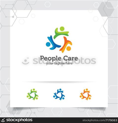 People circle logo design vector with concept of social human icon illustration for community, organization, and humanity.