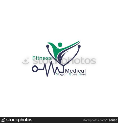 People clinic vector logo design. Stethoscope and human icon vector design. Health and medicine symbol.