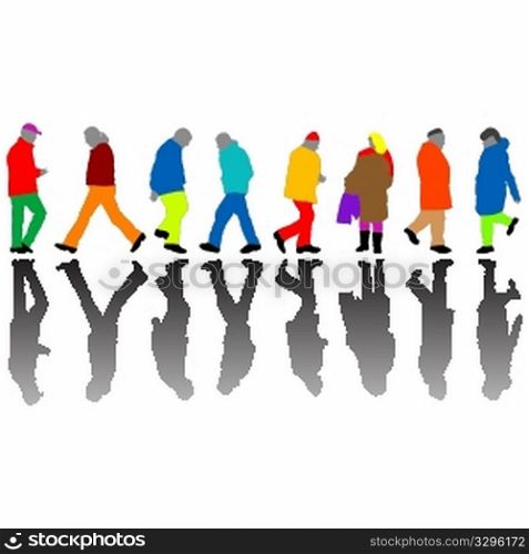 people colored silhouettes against white background, abstract vector art illustration