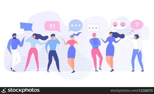 People Community Talking and Using Gadgets Set. Men and Women Chatting, Discussing Social Network. Flat Cartoon Characters. Communication Illustration. Vector Dialogue Speech Bubbles and Smiles. People Community Talking and Using Gadgets Set