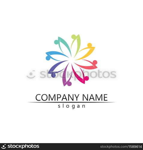 people Community vector logo care, group network and social icon design template