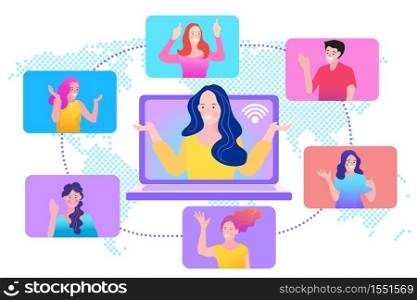 People connecting concept, social media networks. Global cooperation and communication. Flat design. Vector illustration