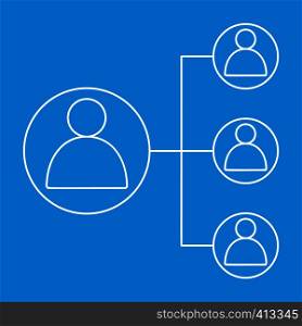 People connecting line icon. Internet friends contour symbol on a blue background. People connecting line icon