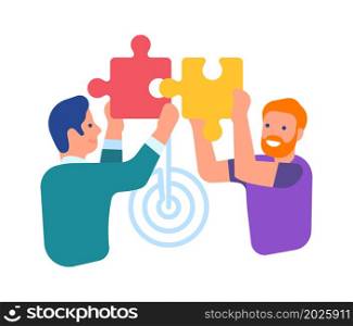 People connecting puzzle pieces to achieve goal. Teamwork concept isolated on white background. People connecting puzzle pieces to achieve goal. Teamwork concept