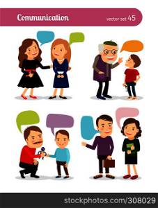 People conversations. Dialogues with speech bubbles. Vector illustration. People conversations with speech bubbles