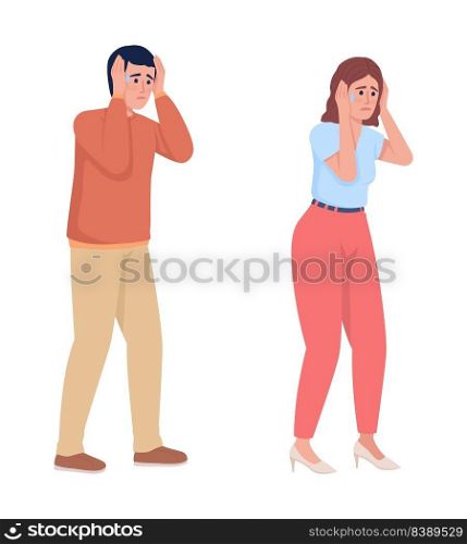 People covering ears during panic attacks semi flat color vector character set. Editable figures. Sensory overload simple cartoon style illustration collection for web graphic design and animation. People covering ears during panic attacks semi flat color vector character set