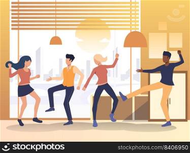 People dancing at home. Office party, friends, having fun. Party concept. Vector illustration for website design, poster, invitation