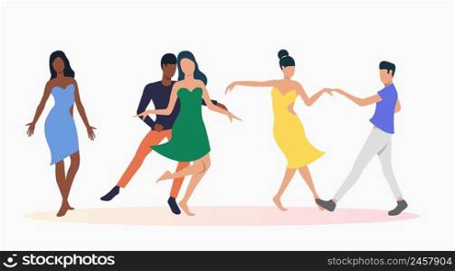 People dancing salsa. Leisure, fun, nightlife concept. Vector illustration can be used for topics like entertainment, dance school, salsa party. People dancing salsa