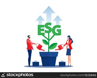 People development strategy tiny person concept.ESG awareness as environmental social governance evaluation outline vector