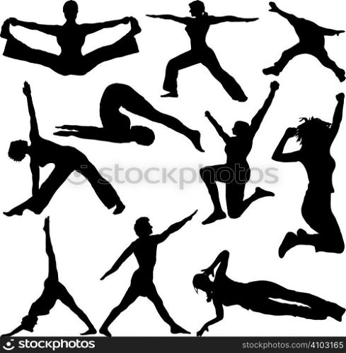 People doing work outs in silhouette ideal to place in your own artwork