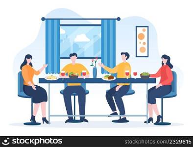 People Eating Food at Each Meal with Health Benefits, Balanced Diet, Vegan, Nutritional and the Food Should be Eaten Every Day in Flat Background Illustration