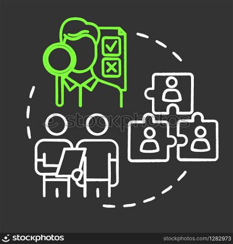 People expertise chalk RGB color concept icon. Problem solving. Cooperation for project. Professional advice. Building team idea. Vector isolated chalkboard illustration on black background
