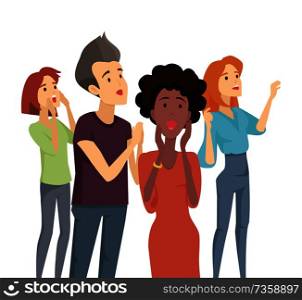 People expressing emotions, company adults crowd of different nationalities, happy and cheerful fellows vector illustration isolated on white, cartoon style. People Expressing Emotions Vector Illustration