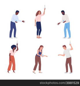 People expressing empathy semi flat color vector characters set. Standing figures. Full body people on white. Compassion simple cartoon style illustration for web graphic design and animation pack. People expressing empathy semi flat color vector characters set