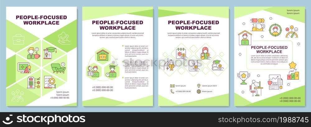 People focused workplace brochure template. Perks for employee. Flyer, booklet, leaflet print, cover design with linear icons. Vector layouts for presentation, annual reports, advertisement pages. People focused workplace brochure template