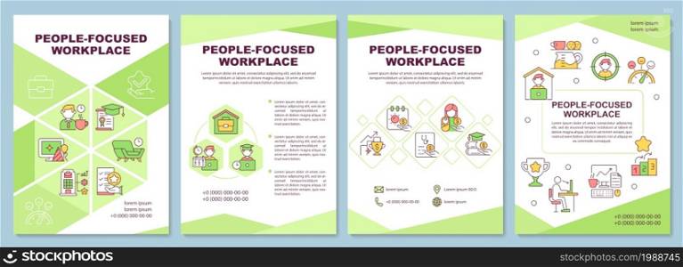 People focused workplace brochure template. Perks for employee. Flyer, booklet, leaflet print, cover design with linear icons. Vector layouts for presentation, annual reports, advertisement pages. People focused workplace brochure template