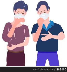 People getting sick cough and wearing mask fight covid-19 pandemic coronavirus outbreak. Health care and medical flat character vector.