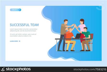 People giving high-five vector, business project completion, man and woman successful team celebration of achievements, workplace environment. Website or webpage template, landing page flat style. Successful Team People Happy to Work Together