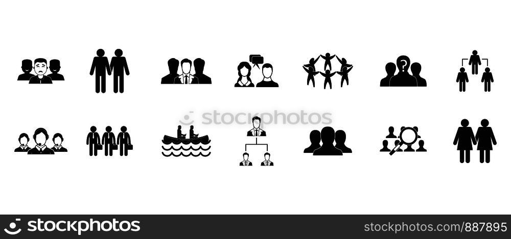 People group icon set. Simple set of people group vector icons for web design isolated on white background. People group icon set, simple style