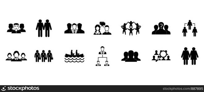 People group icon set. Simple set of people group vector icons for web design isolated on white background. People group icon set, simple style