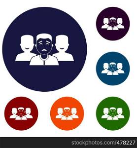 People group icons set in flat circle red, blue and green color for web. People group icons set