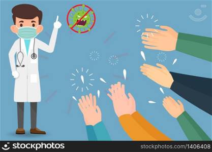 People hands applaud. Human hands clapping ovation. Human hands clapping ovation for doctor and medical people for fighting coronavirus or covid-19. business concept medical health vector illustration