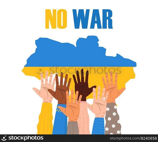 People hands up on the background of the map of Ukraine. Stop war. Support Ukraine. Save Ukraine. All nation support illustration vector concept.. People hands up on the background of the map of Ukraine. Stop war. Support Ukraine.