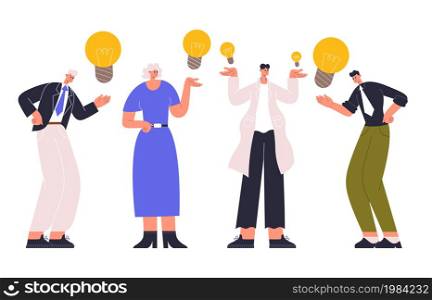 People have idea, good idea sharing, sharing knowledge collaboration. Business idea generating, characters sharing ideas vector illustration. Creative ideas sharing. Person teamwork with solution. People have idea, good idea sharing, sharing knowledge collaboration. Business idea generating, characters sharing brilliant ideas vector illustration. Creative ideas sharing